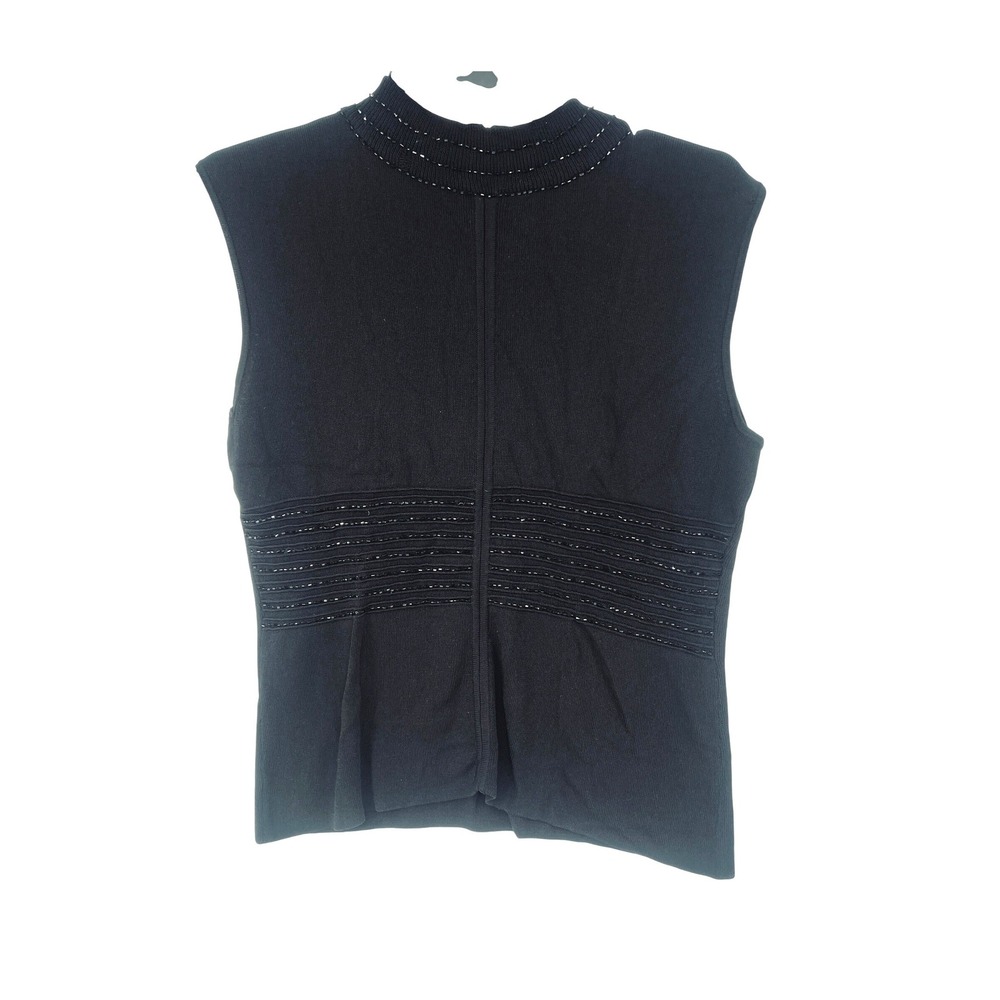 Sweet Juliet Beaded Mock Neck Top Womens XL Black Sleeveless‎ Knit Zip Back
